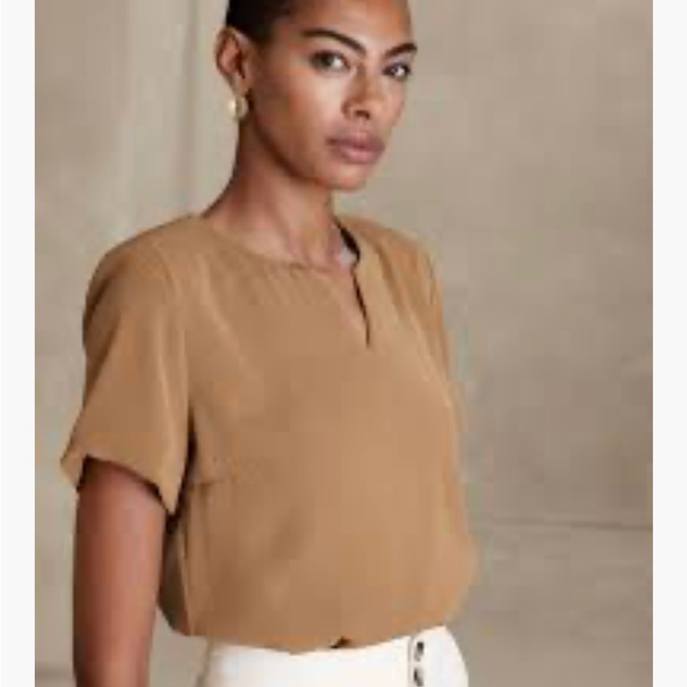 Banana Republic Patted Shoulders Tan Blouse